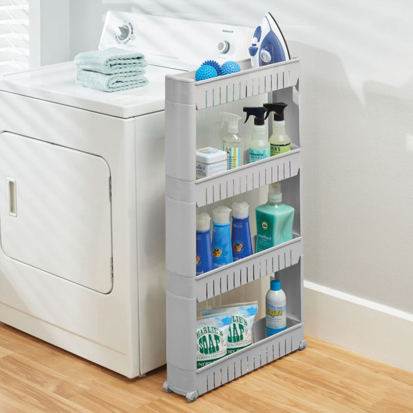 mDesign Portable Rolling Laundry Utility Cart Organizer with 4 Shelves
